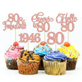 Gyufise 30 Pcs 80th Birthday Cupcake Toppers – Rose Gold Cake Decorations for 80th Birthday & Anniversary