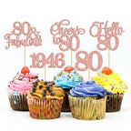 Gyufise 30 Pcs 80th Birthday Cupcake Toppers – Rose Gold Cake Decorations for 80th Birthday & Anniversary