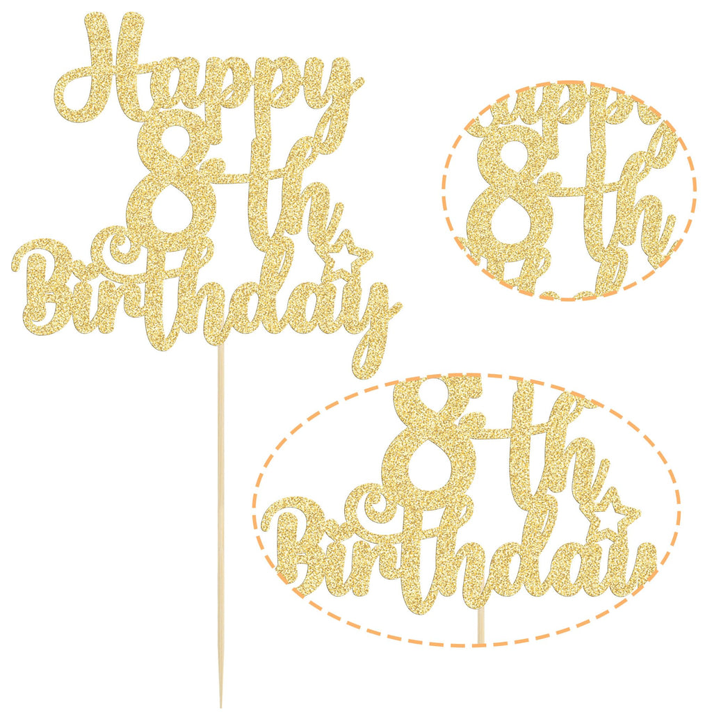Gyufise Happy 8th Birthday Cake Topper – Glitter Gold, 8 & Fabulous, Cheers to 8 Years