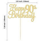 Gyufise 1pc Happy 90th Birthday Cake Topper - Gold Glitter