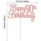Gyufise 90th Birthday Cake Topper – Rose Gold Glitter, Ready-to-Insert