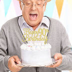 Gyufise 1pc Happy 90th Birthday Cake Topper - Gold Glitter
