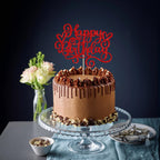 Gyufise Happy Birthday Cake Topper – Red Glitter Cake Pick, 1 Pcs
