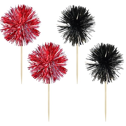 Gyufise 30Pcs Foil Firework Cupcake Toppers – Sparkle Tinsel Cake Picks for Parties