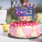 Gyufise Happy 15th Birthday Cake Topper – Blue Glitter, 1 Pc