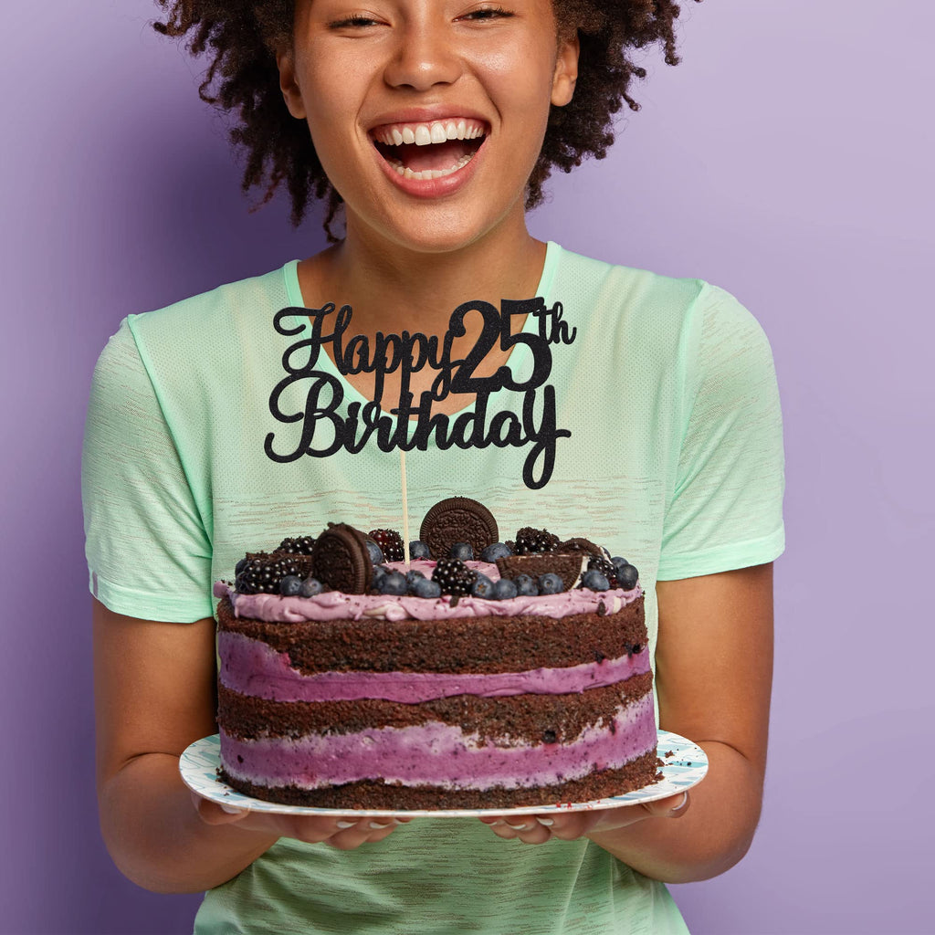 Gyufise 25th Birthday Cake Topper – Glitter Black, 1Pc | Cheers to 25 Years