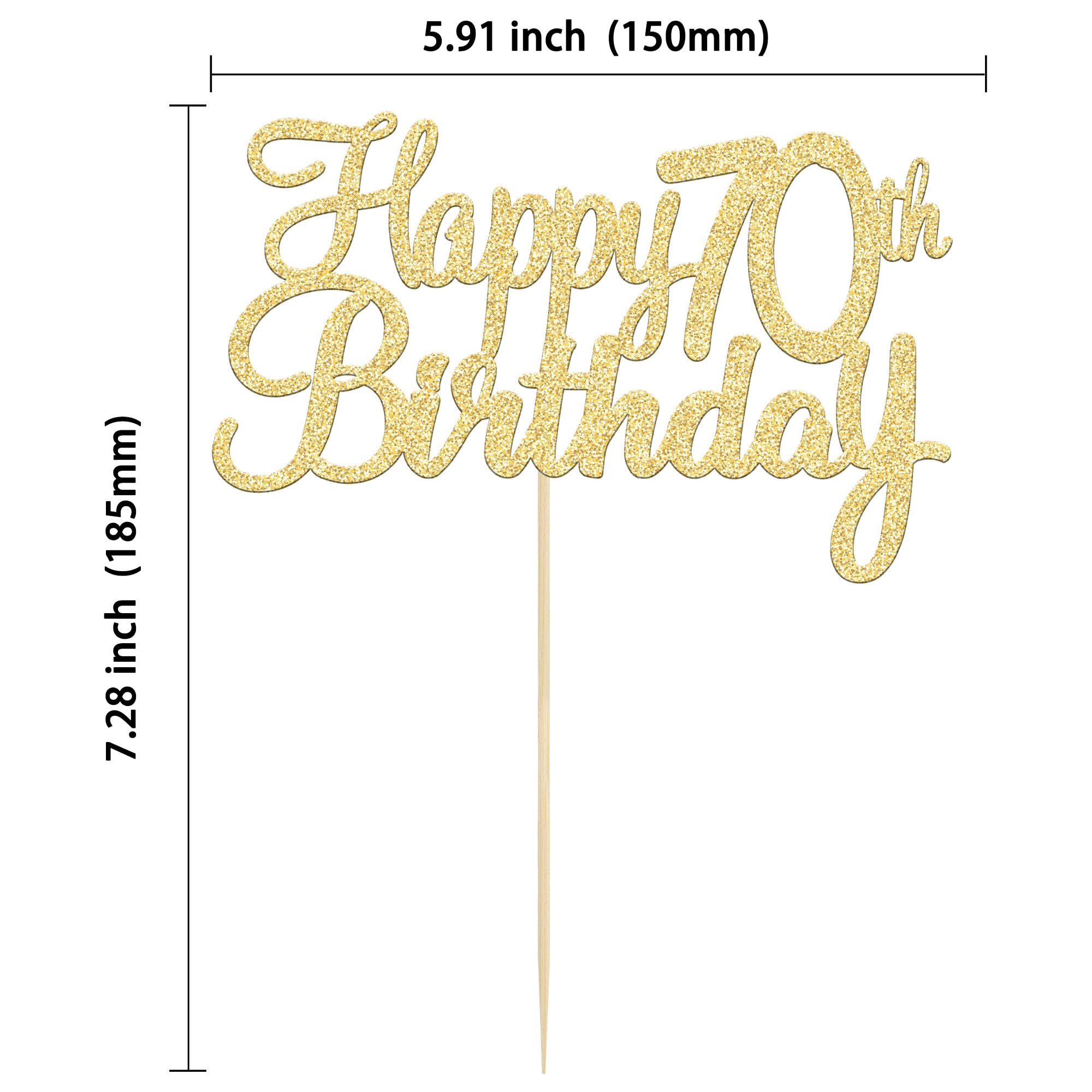 Gyufise 1 Pack Gold Happy 70th Birthday Cake Topper | Glitter 70th Birthday Party Decoration