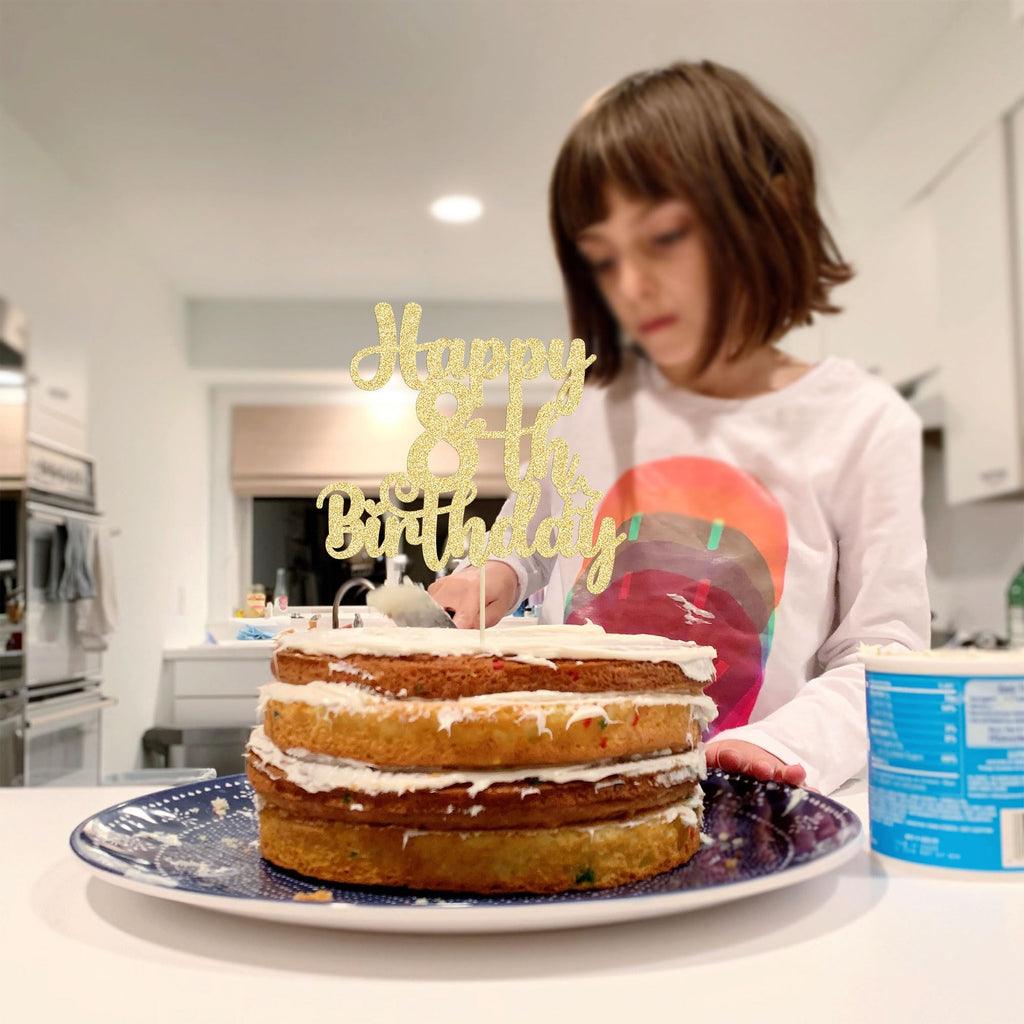 Gyufise Happy 8th Birthday Cake Topper – Glitter Gold, 8 & Fabulous, Cheers to 8 Years