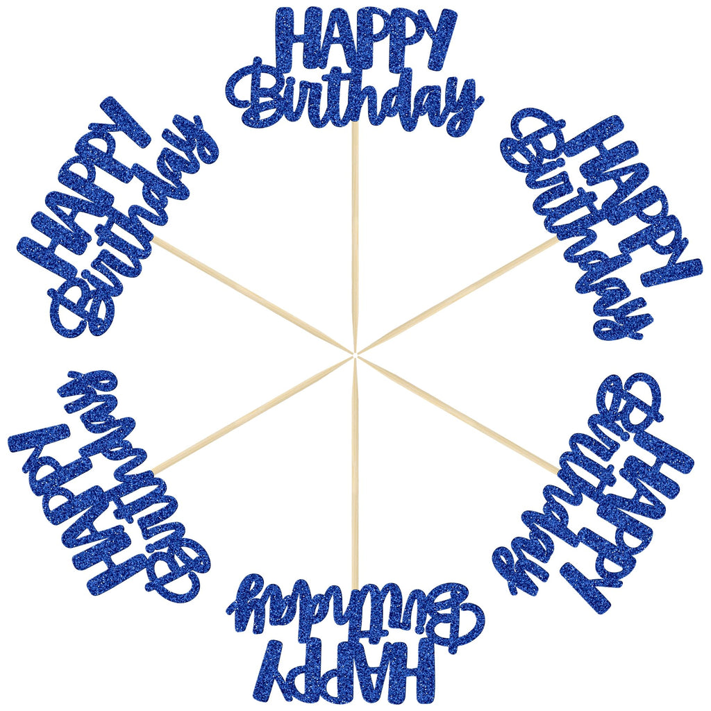 Gyufise 24Pcs Happy Birthday Cupcake Toppers - Blue Glitter Party Picks