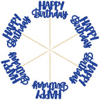 Gyufise 24Pcs Happy Birthday Cupcake Toppers - Blue Glitter Party Picks