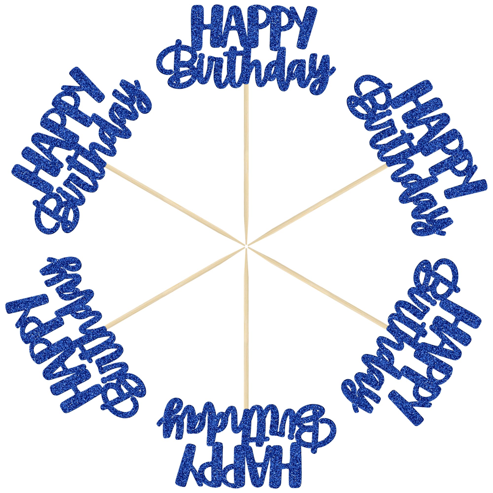 Gyufise 24Pcs Happy Birthday Cupcake Toppers - Blue Glitter Party Picks