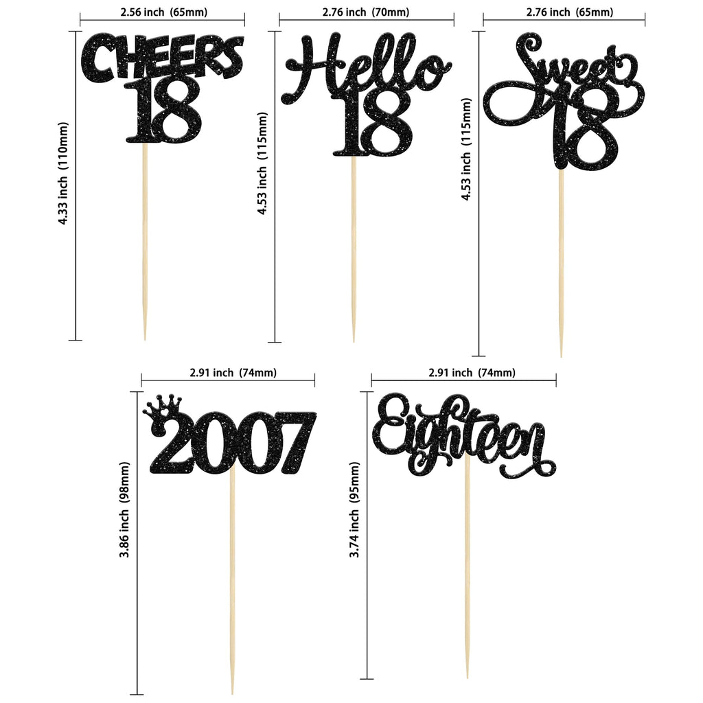 Gyufise 30 Pack Black Glitter 18th Birthday Cupcake Toppers – Hello Sweet 18