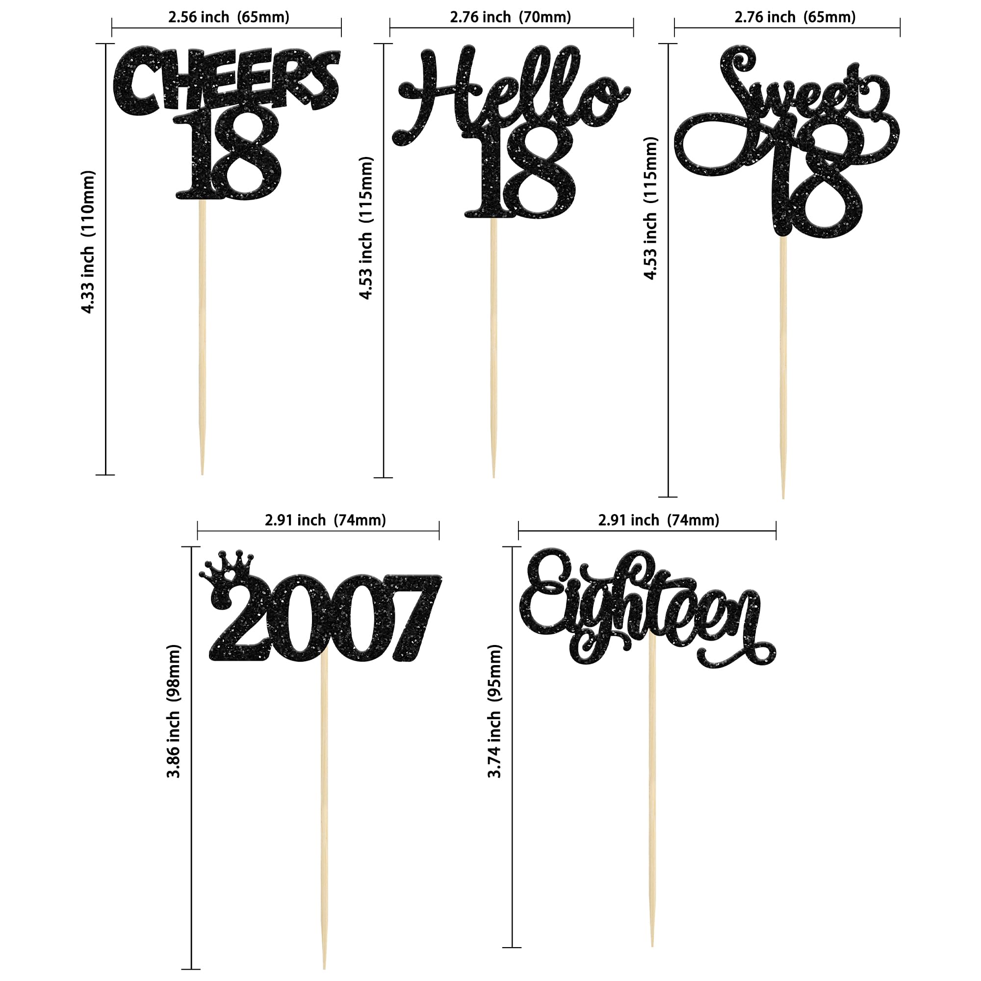 Gyufise 30 Pack Black Glitter 18th Birthday Cupcake Toppers – Hello Sweet 18