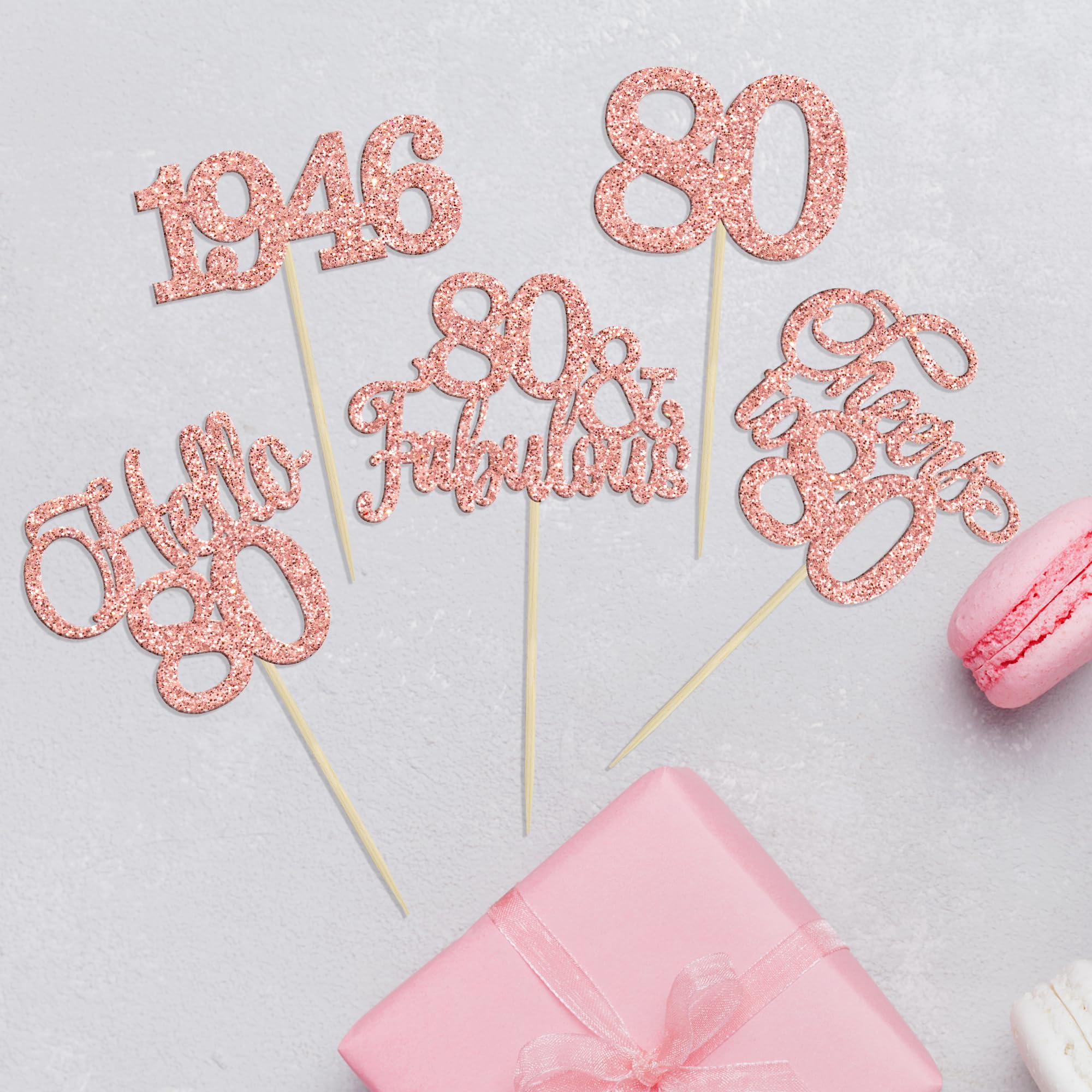 Gyufise 30 Pcs 80th Birthday Cupcake Toppers – Rose Gold Cake Decorations for 80th Birthday & Anniversary