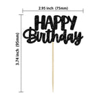 Gyufise Black Glitter Happy Birthday Cupcake Toppers – 24-Pack Cake Decorations