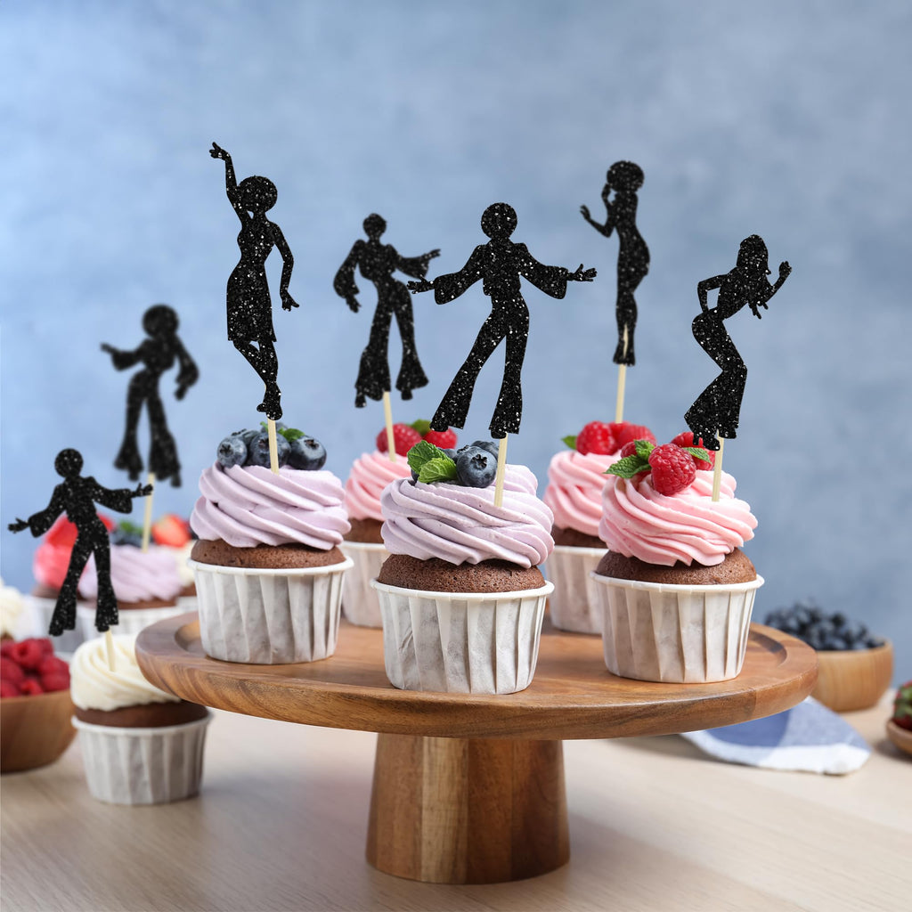 Gyufise 24Pcs 70's Disco Cupcake Toppers – Disco Ball Party Decor