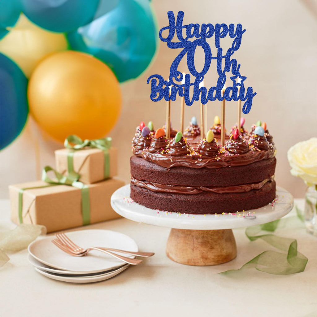 Gyufise 70th Birthday Cake Topper – Glitter 70 & Fabulous (Blue), Cheers to 70 Years