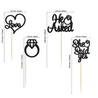 Gyufise 24 Pack Black Glitter He Asked She Said Yes Cupcake Toppers | Wedding & Bridal Shower Decor
