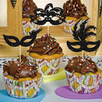 Gyufise 24Pcs Masquerade Masks Cupcake Toppers – Glitter Party Picks for Cakes & Desserts