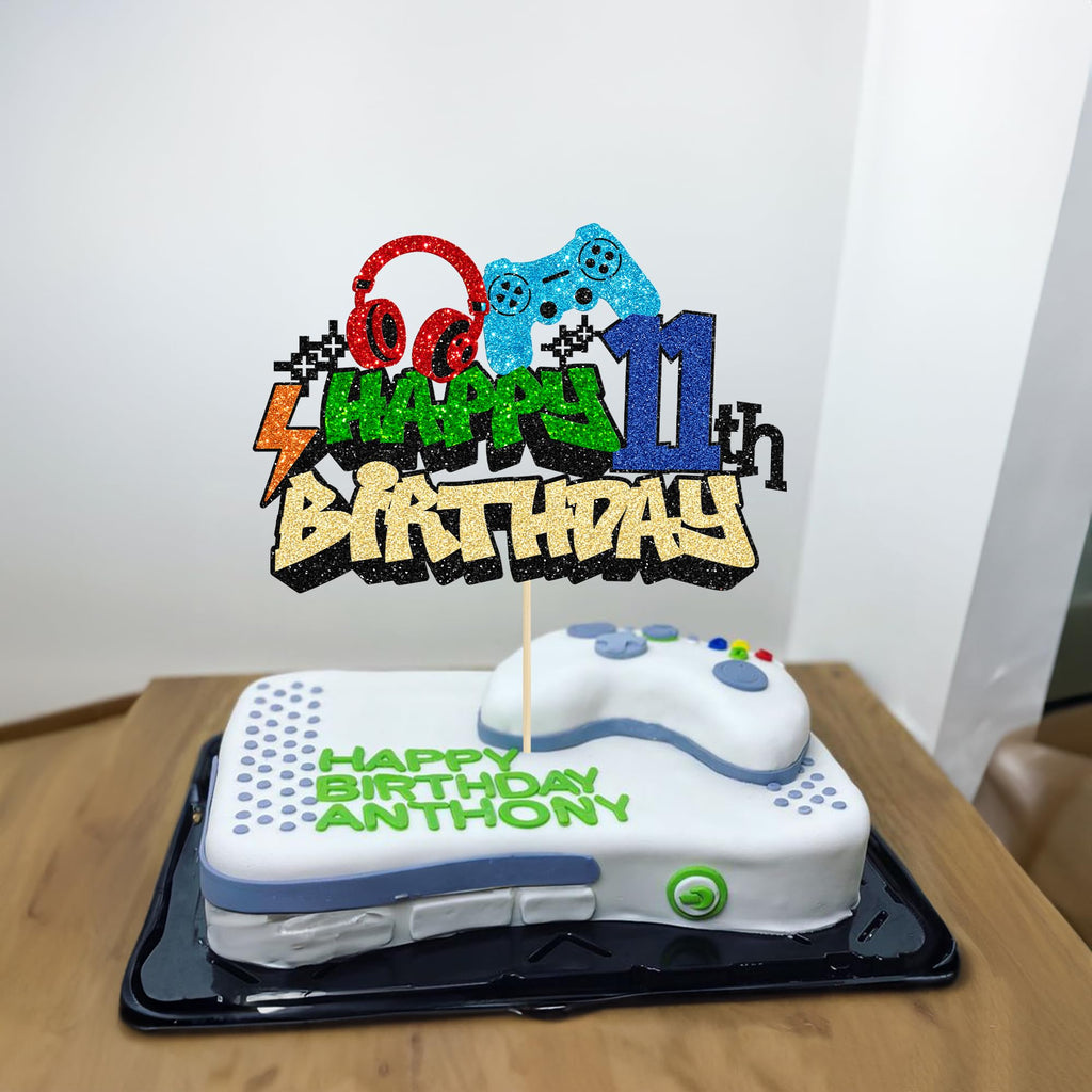 Gyufise 1Pcs 11th Birthday Video Game Cake Topper – Gaming Level Unlocked Controller Theme