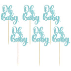 Gyufise 36Pcs Oh Baby Glitter Cupcake Toppers – Light Blue Baby Shower Picks
