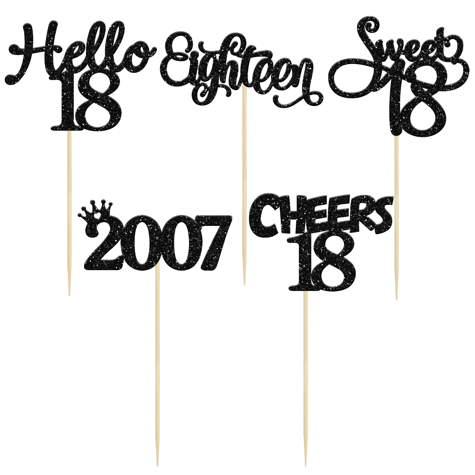 Gyufise 30 Pack Black Glitter 18th Birthday Cupcake Toppers – Hello Sweet 18