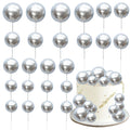 Gyufise 30Pcs Mini Balloon Cake Toppers – Foam Ball Cupcake Picks, Faux Pearl Balls, Silver
