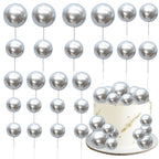 Gyufise 30Pcs Mini Balloon Cake Toppers – Foam Ball Cupcake Picks, Faux Pearl Balls, Silver