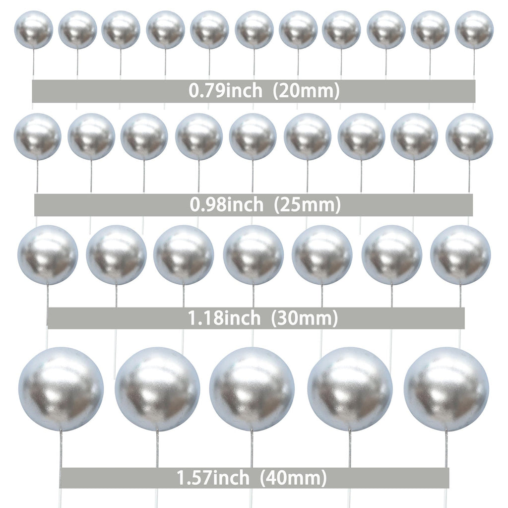 Gyufise 30Pcs Mini Balloon Cake Toppers – Foam Ball Cupcake Picks, Faux Pearl Balls, Silver
