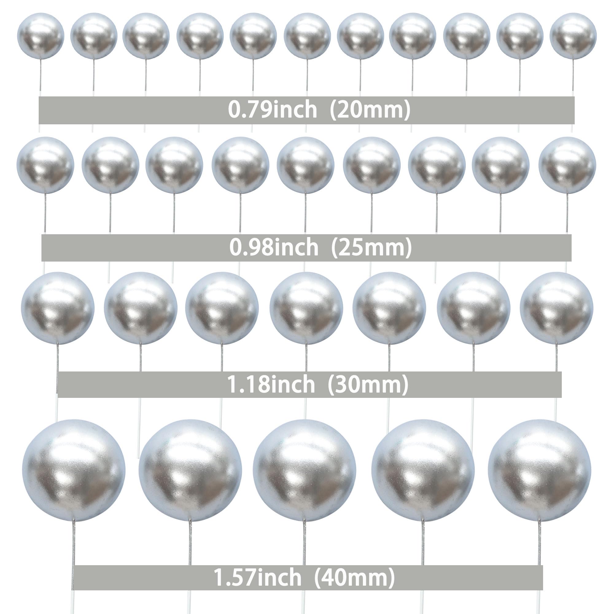 Gyufise 30Pcs Mini Balloon Cake Toppers – Foam Ball Cupcake Picks, Faux Pearl Balls, Silver