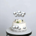Gyufise 30Pcs Mini Balloon Cake Toppers – Foam Ball Cupcake Picks, Faux Pearl Balls, Silver
