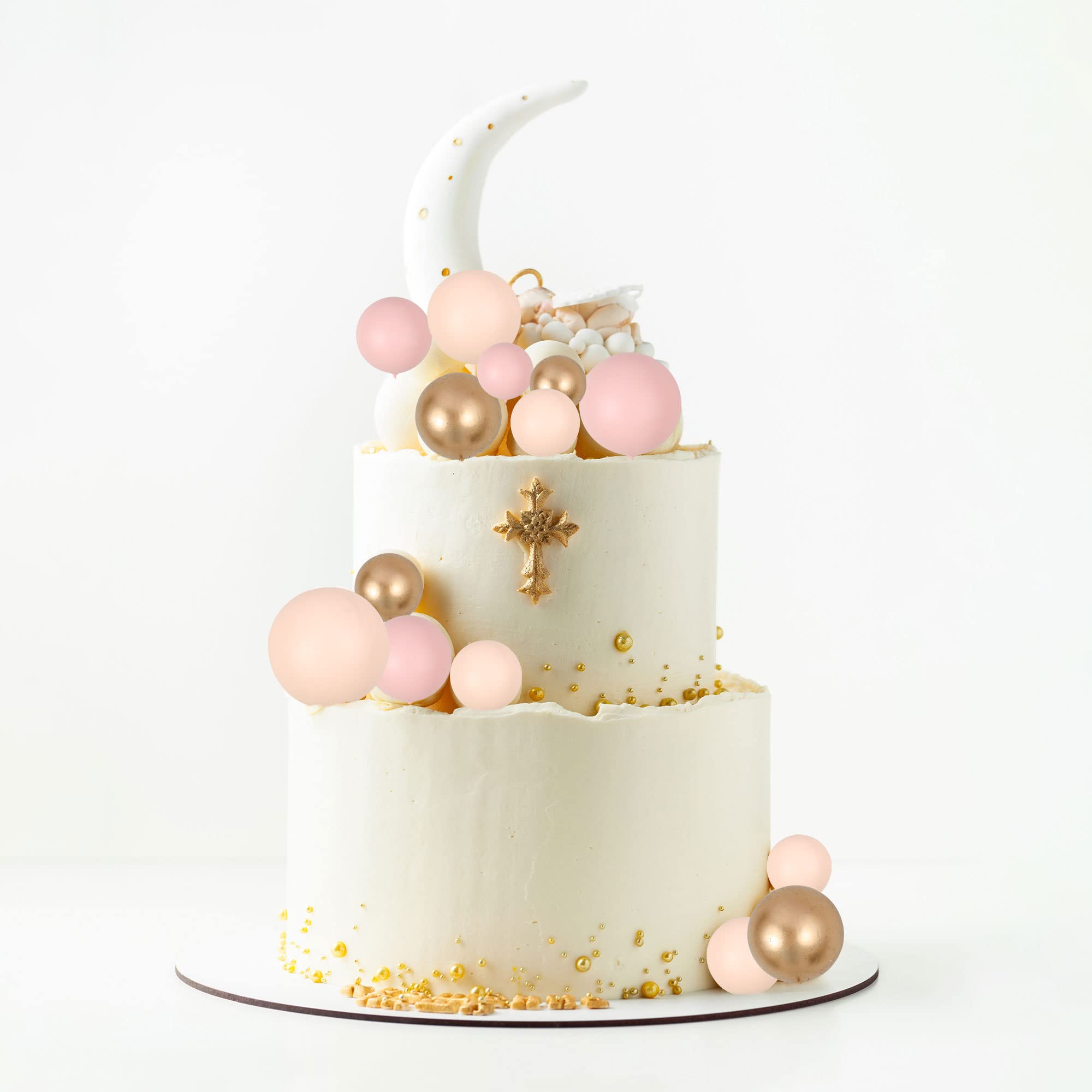Gyufise 30Pcs Ball Cake Topper Set – Apricot Gold Ball Picks for Bear Theme Parties
