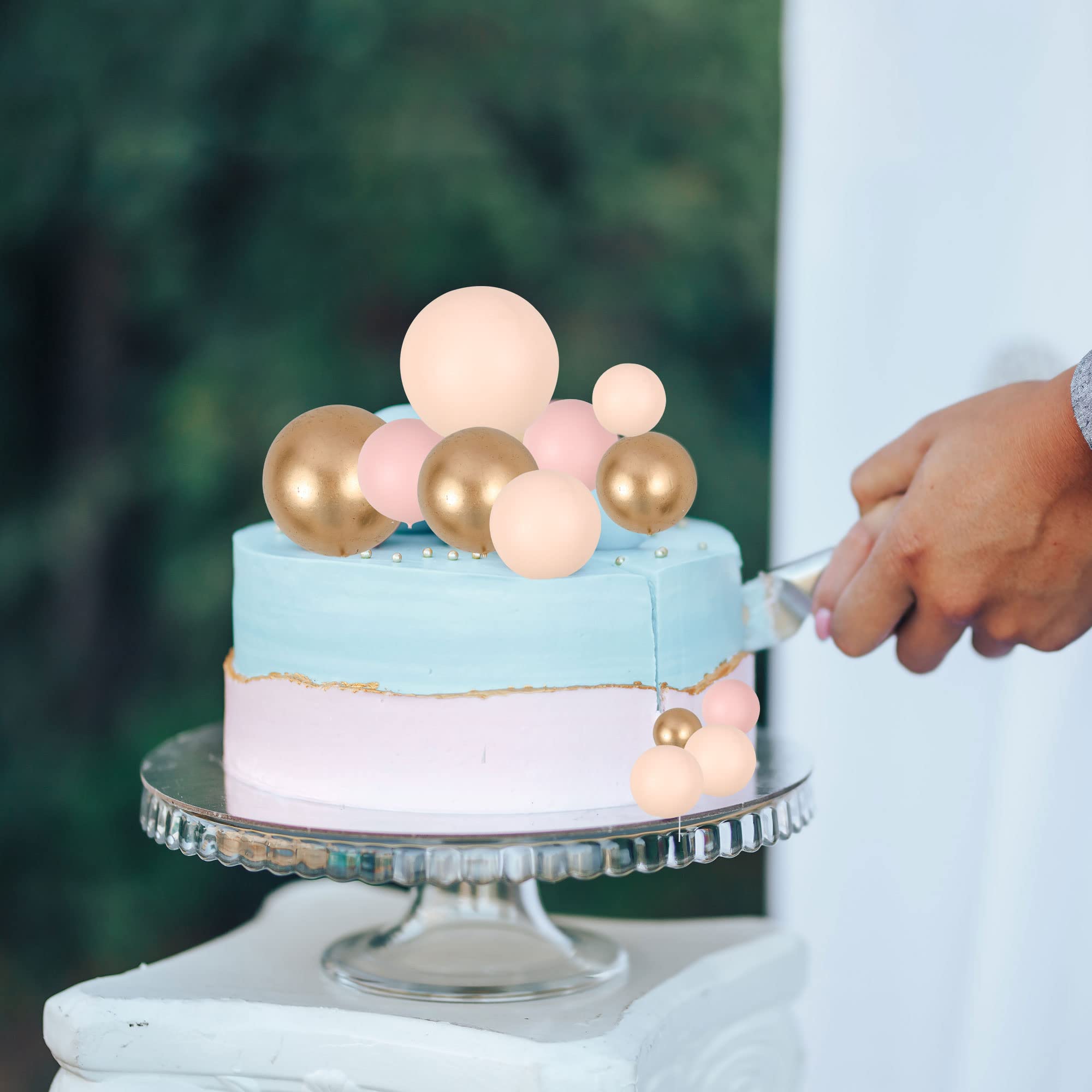 Gyufise 30Pcs Ball Cake Topper Set – Apricot Gold Ball Picks for Bear Theme Parties