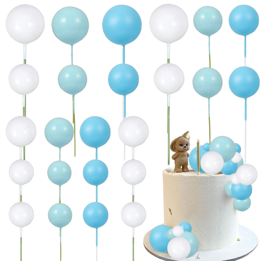Gyufise 30Pcs Colorful Foam Ball Cake Toppers - Deep Blue, Light Blue & White (2.5cm-5cm)