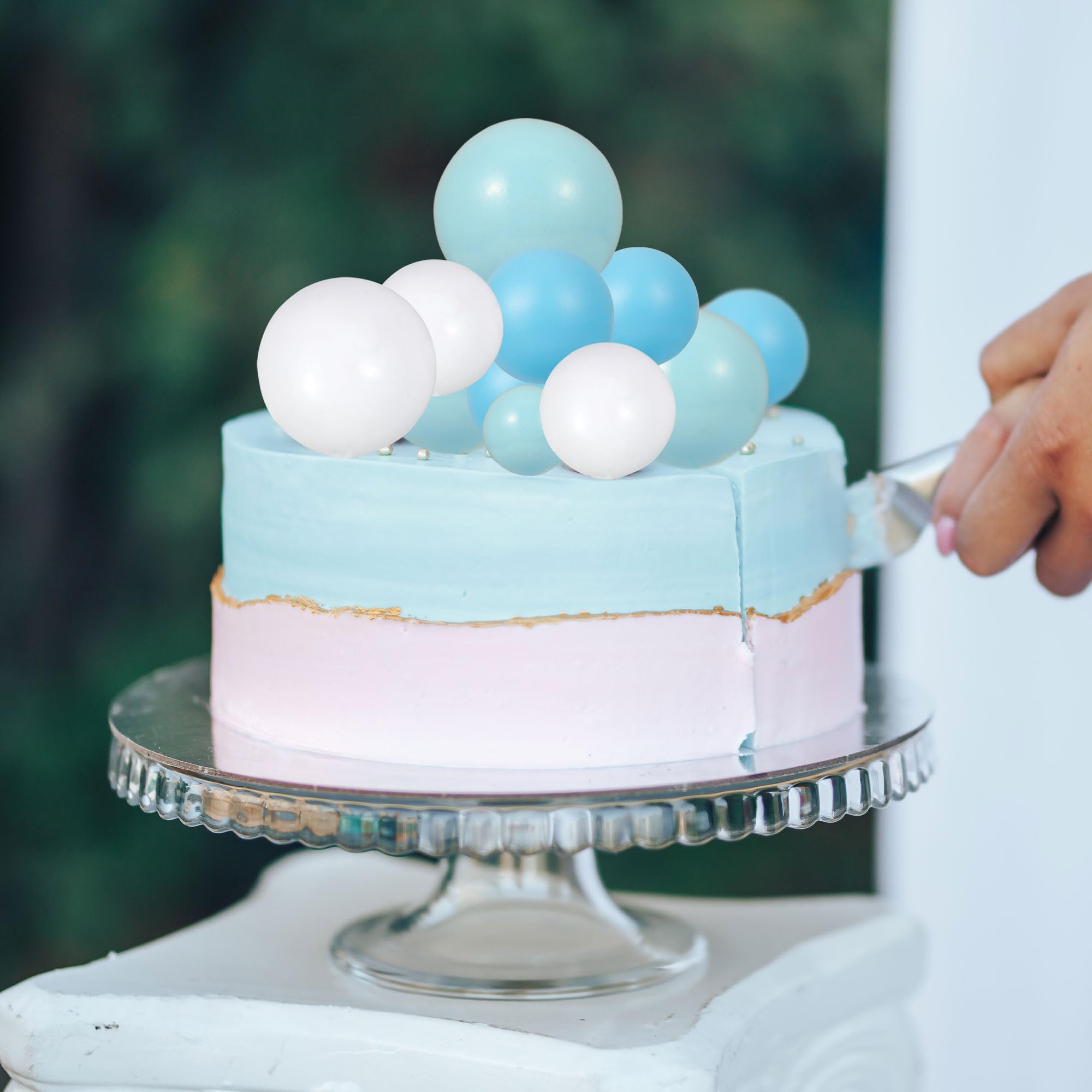 Gyufise 30Pcs Colorful Foam Ball Cake Toppers - Deep Blue, Light Blue & White (2.5cm-5cm)