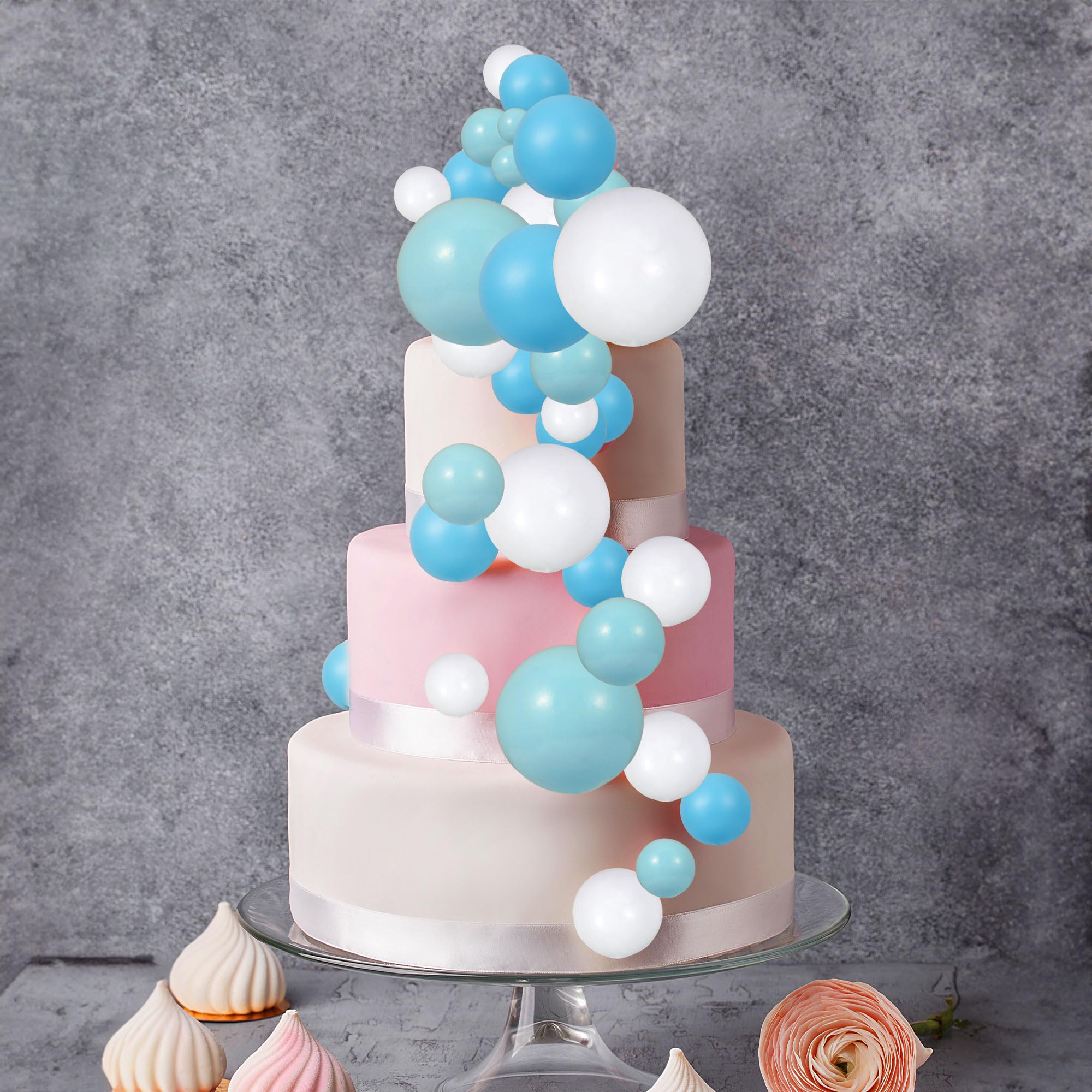 Gyufise 30Pcs Colorful Foam Ball Cake Toppers - Deep Blue, Light Blue & White (2.5cm-5cm)