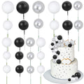 Gyufise 30Pcs Ball Cake Toppers – Foam Ball Picks for Cakes & Desserts (Silver/Black/White)