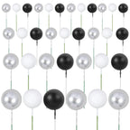 Gyufise 30Pcs Ball Cake Toppers – Foam Ball Picks for Cakes & Desserts (Silver/Black/White)