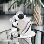 Gyufise 30Pcs Ball Cake Toppers – Foam Ball Picks for Cakes & Desserts (Silver/Black/White)