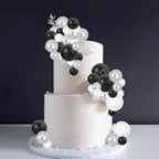 Gyufise 30Pcs Ball Cake Toppers – Foam Ball Picks for Cakes & Desserts (Silver/Black/White)