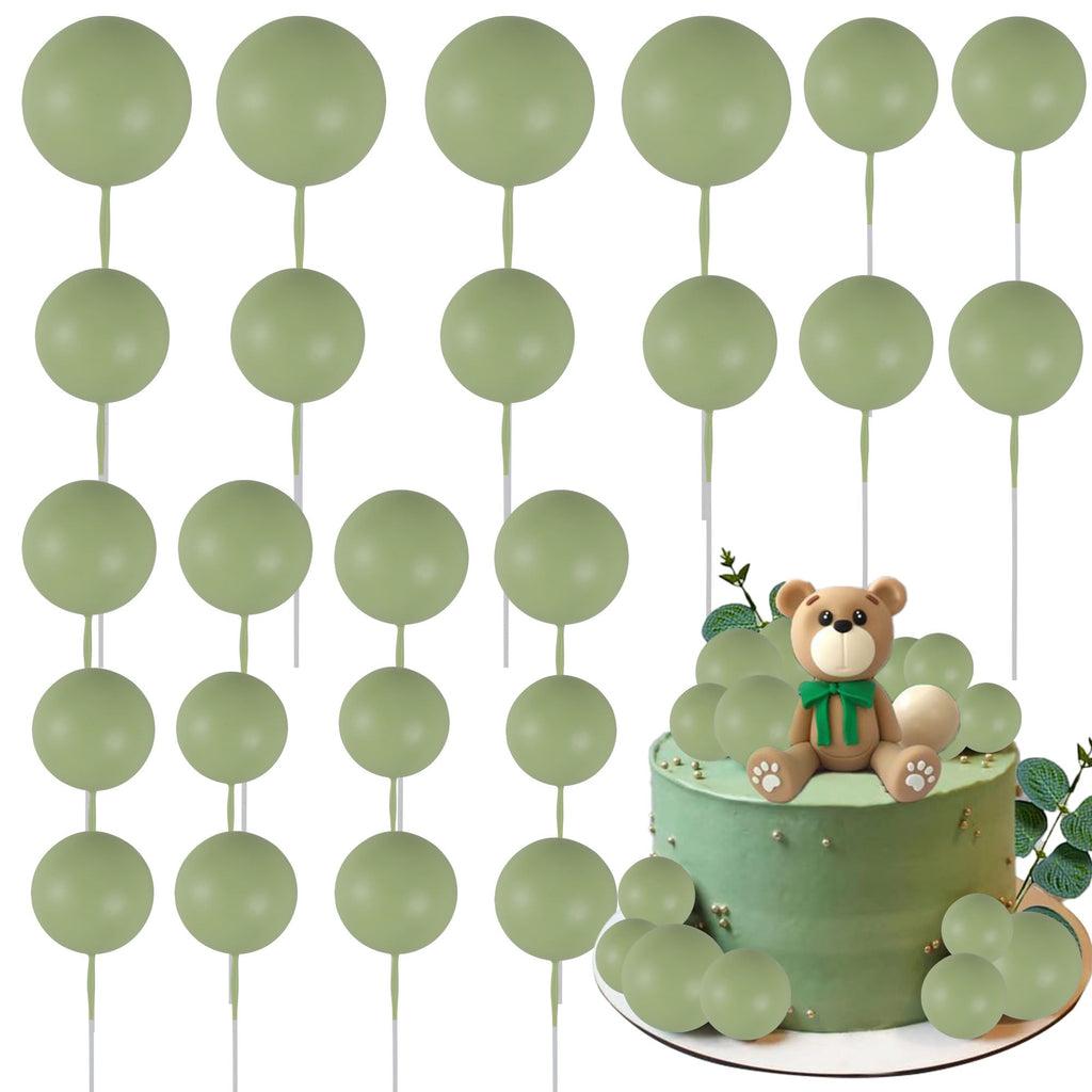 Gyufise 30Pcs Ball Cake Toppers – Matcha Green Foam Balloon Picks for Celebrations