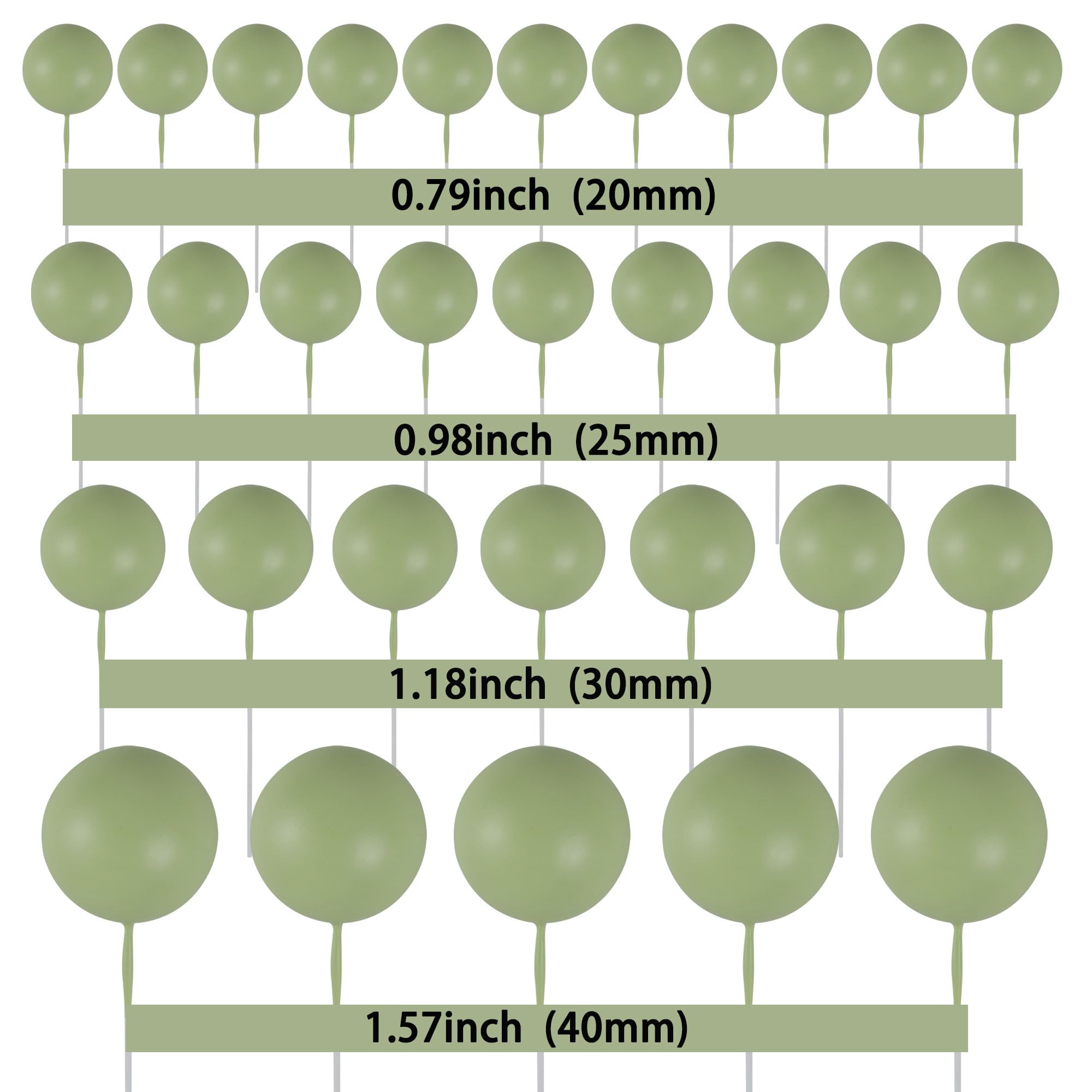 Gyufise 30Pcs Ball Cake Toppers – Matcha Green Foam Balloon Picks for Celebrations