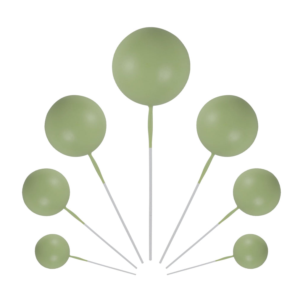 Gyufise 30Pcs Ball Cake Toppers – Matcha Green Foam Balloon Picks for Celebrations