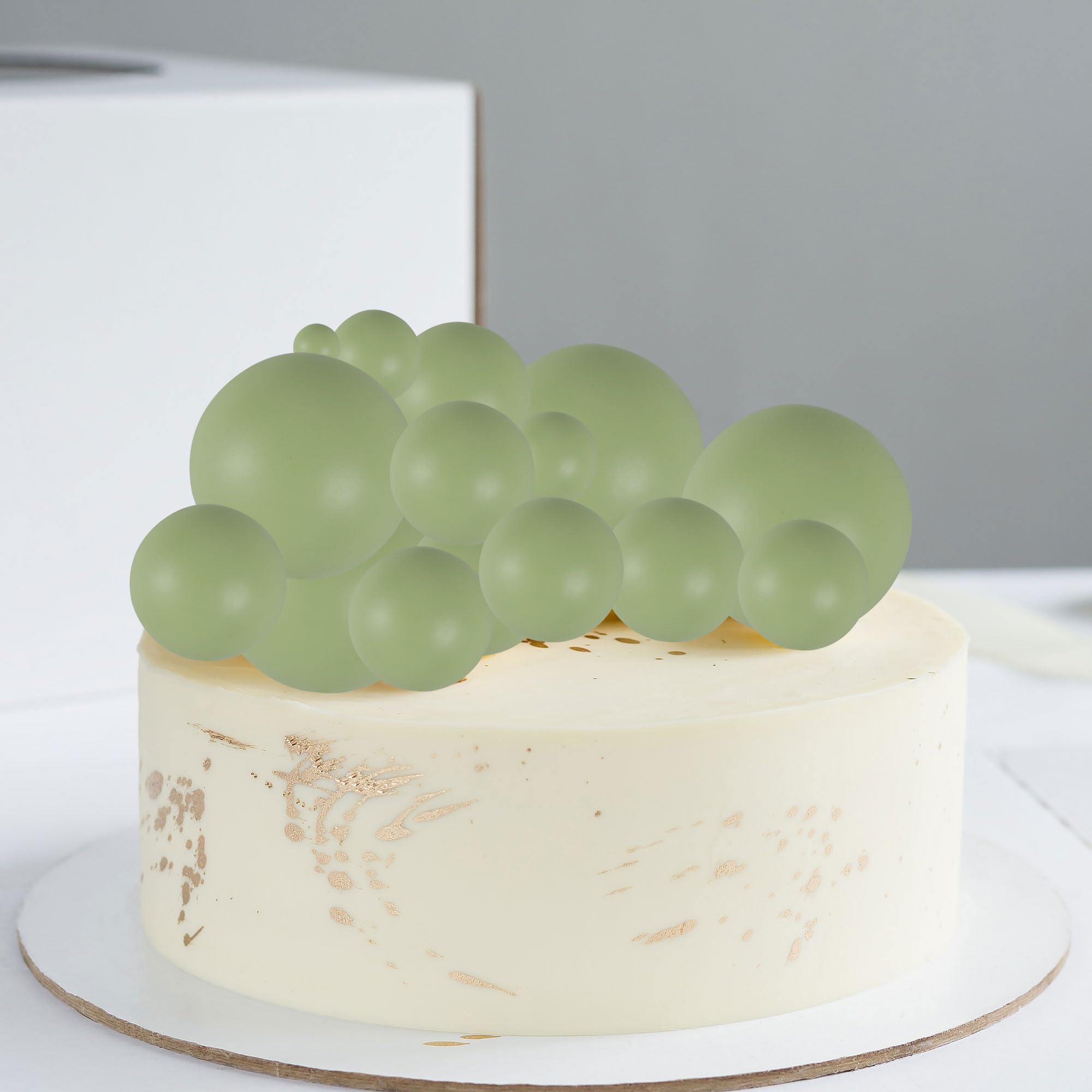 Gyufise 30Pcs Ball Cake Toppers – Matcha Green Foam Balloon Picks for Celebrations