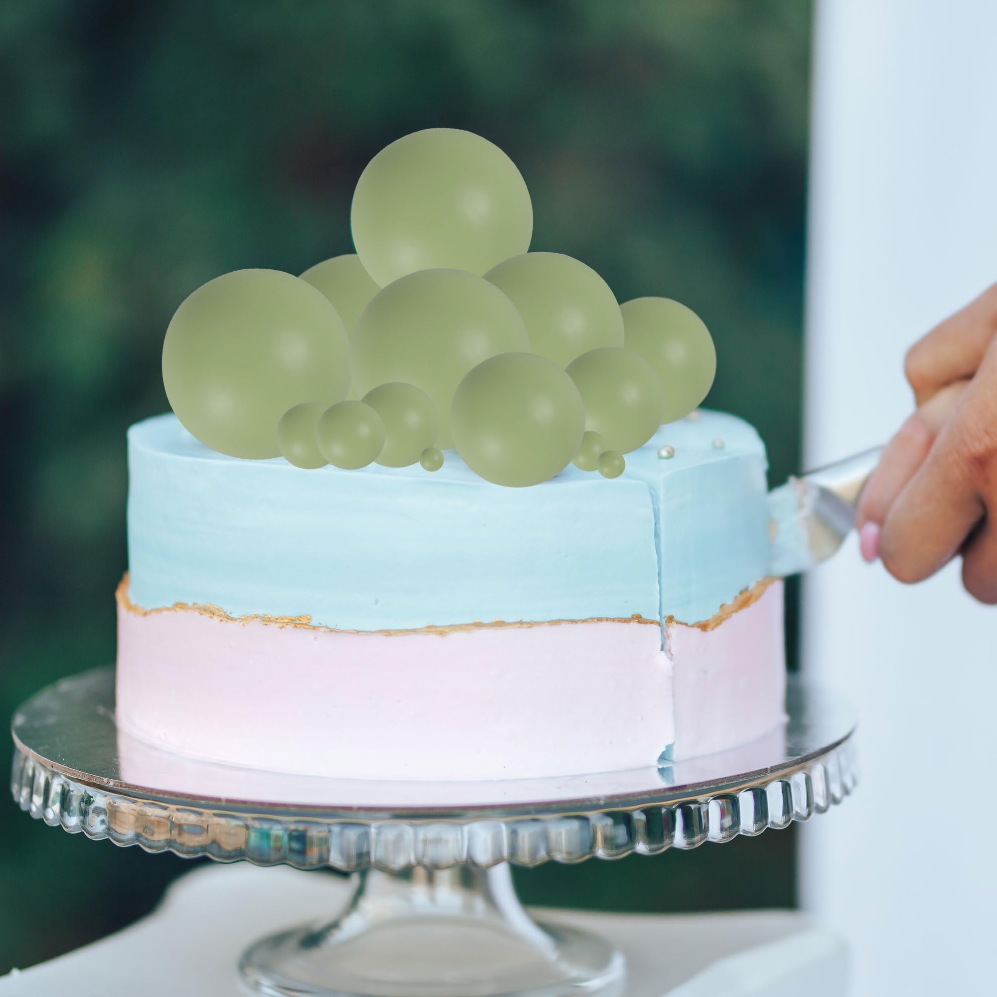 Gyufise 30Pcs Ball Cake Toppers – Matcha Green Foam Balloon Picks for Celebrations