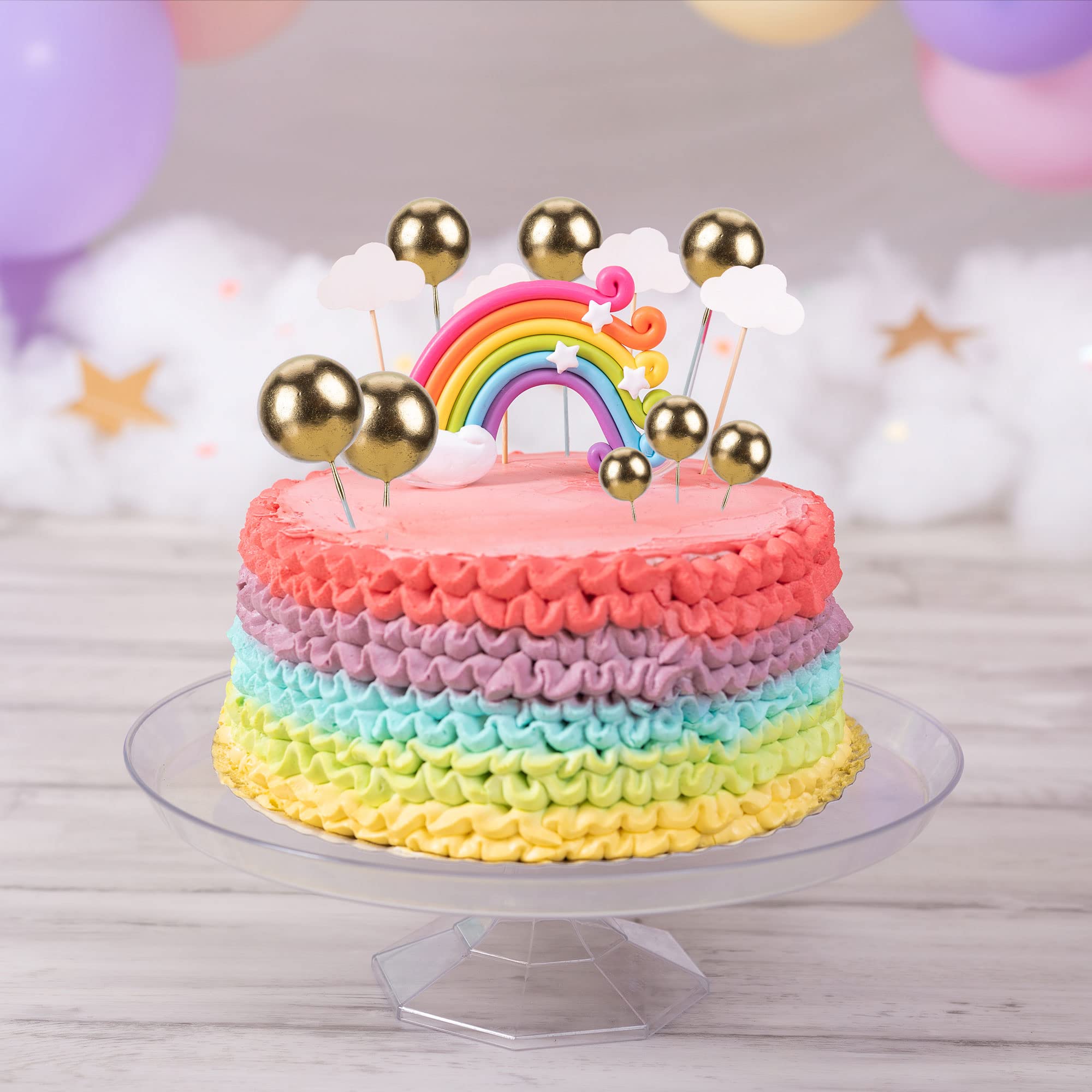 Gyufise 30Pcs Mini Balloon Cake Toppers – Gold Foam Ball Picks for Parties