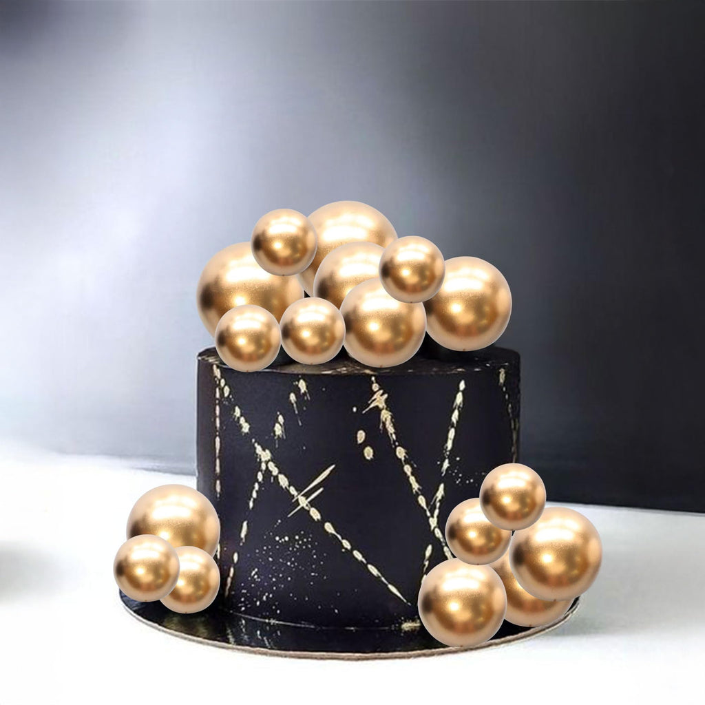 Gyufise 30Pcs Mini Balloon Cake Toppers – Gold Foam Ball Picks for Parties