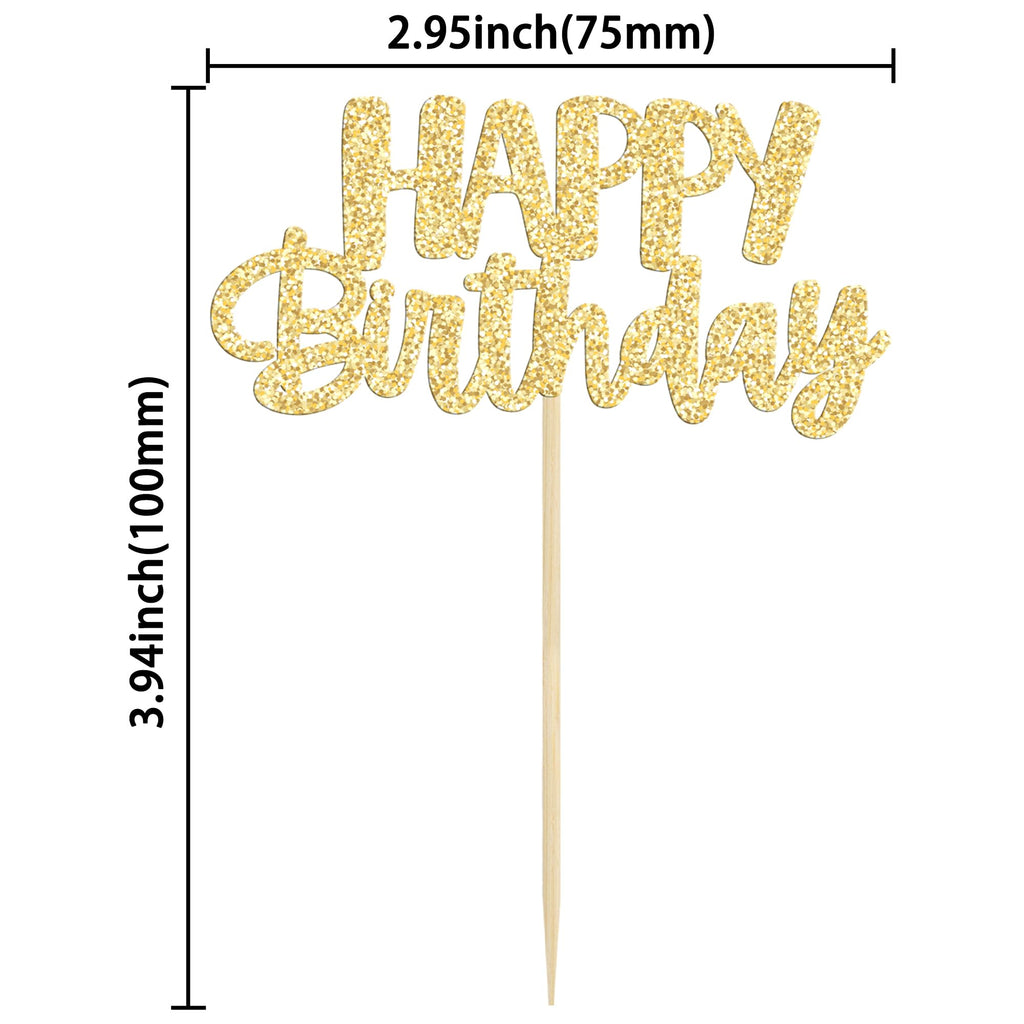 Gyufise 24Pcs Happy Birthday Cupcake Toppers - Gold Glitter Cake Picks for Birthday, Baby Shower & Party Decor
