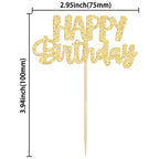 Gyufise 24Pcs Happy Birthday Cupcake Toppers - Gold Glitter Cake Picks for Birthday, Baby Shower & Party Decor