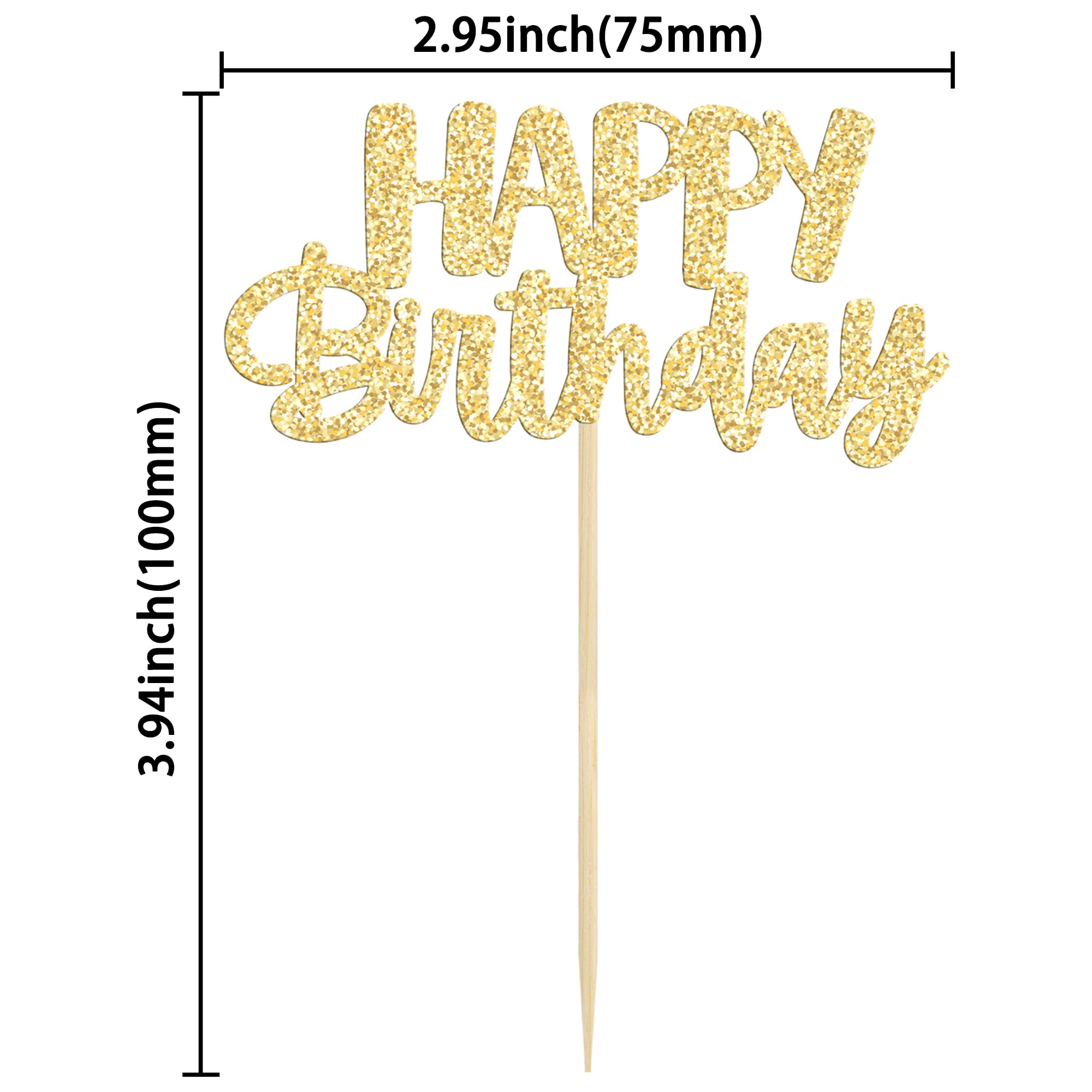 Gyufise 24Pcs Happy Birthday Cupcake Toppers - Gold Glitter Cake Picks for Birthday, Baby Shower & Party Decor